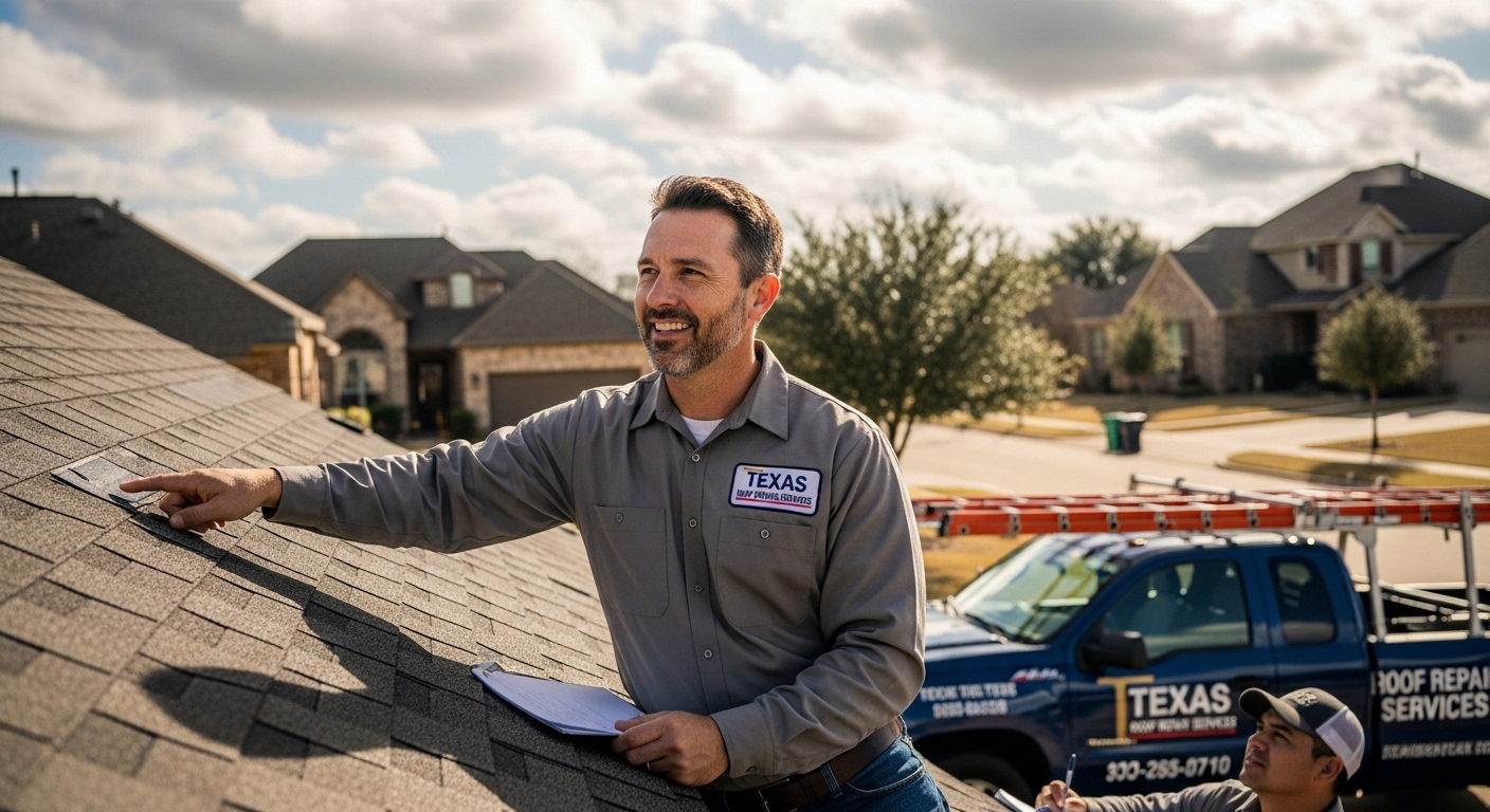 Professional roofing contractors fixing residential roof Texas
